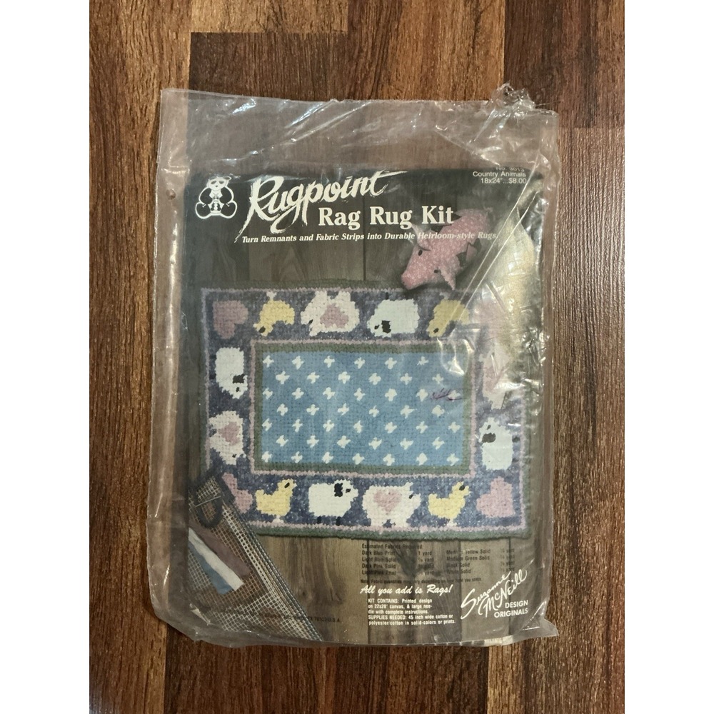 Vtg 1986 Rugpoint Rag Rug Kit No. 3013 COUNTRY ANIMALS Suzanne McNeill OPENED